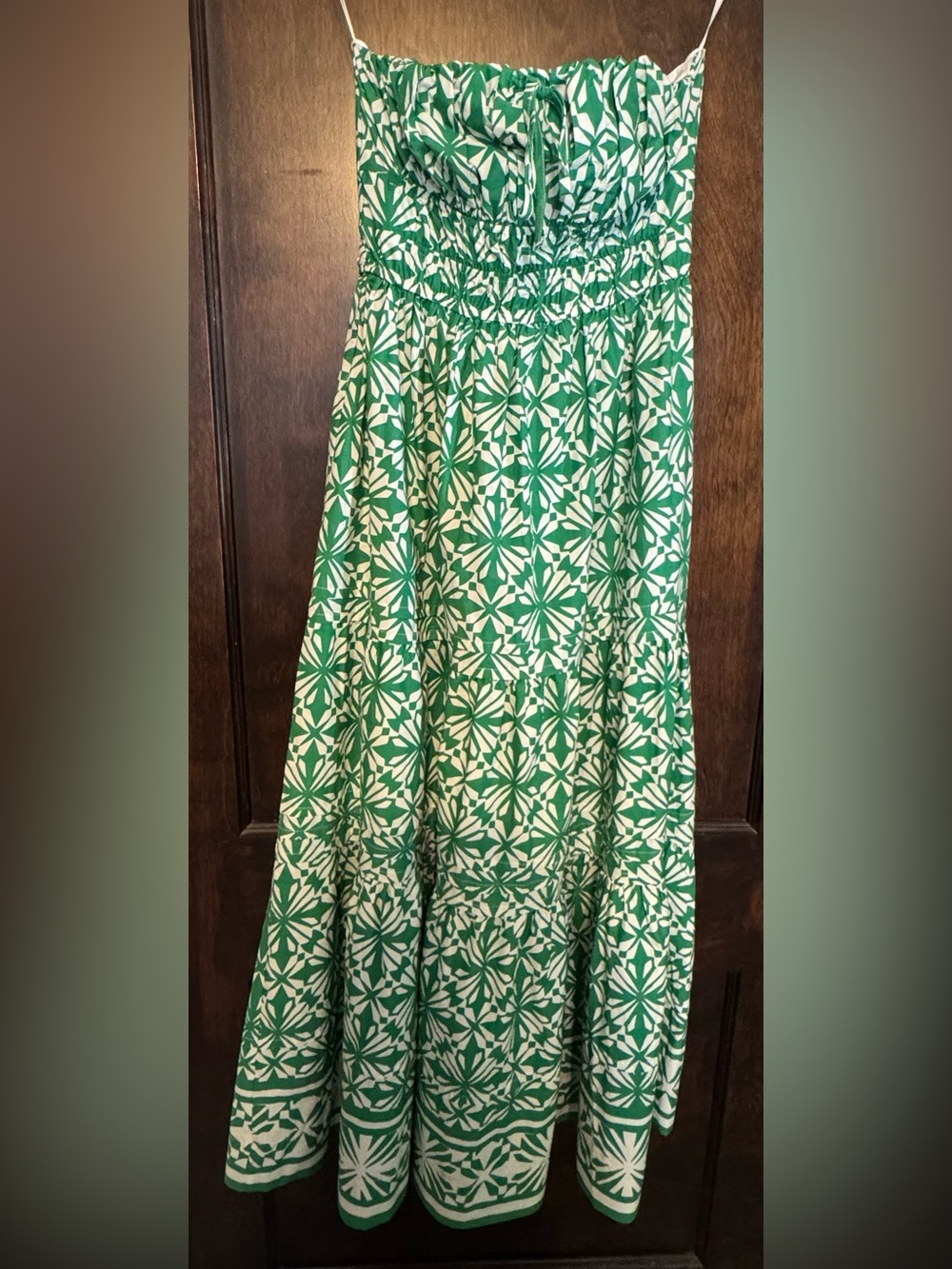 Anthropologie Somerset strapless Maxi Dress in Green & White Size XS NWT